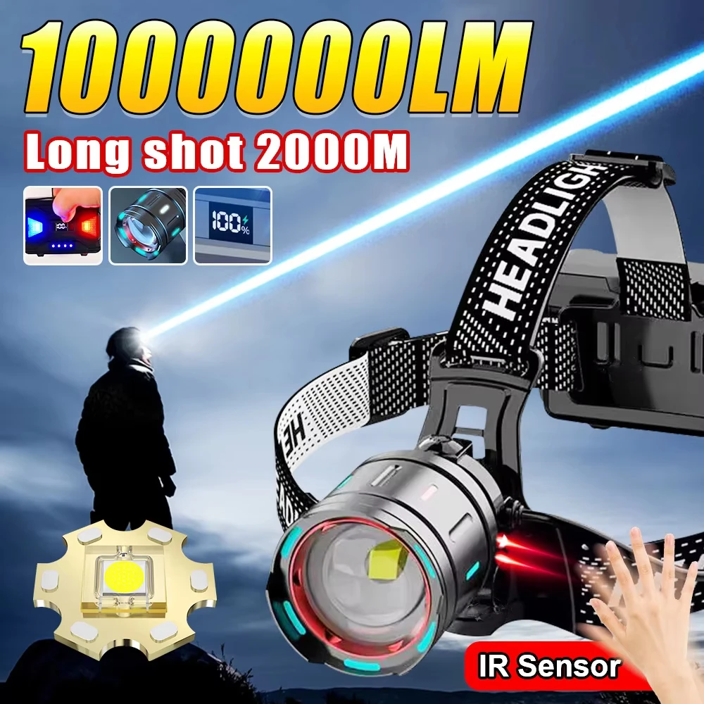 1000000LM 800W Powerful LED Headlamp 18650 Headlight Recharge Head Flashlight Long Range Spotlight Head Lantern For Fishing