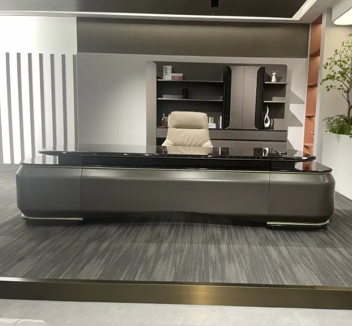 A high-end, modern and luxurious melamine wood executive office desk designed for the CEO boss, which is expandable and modular.
