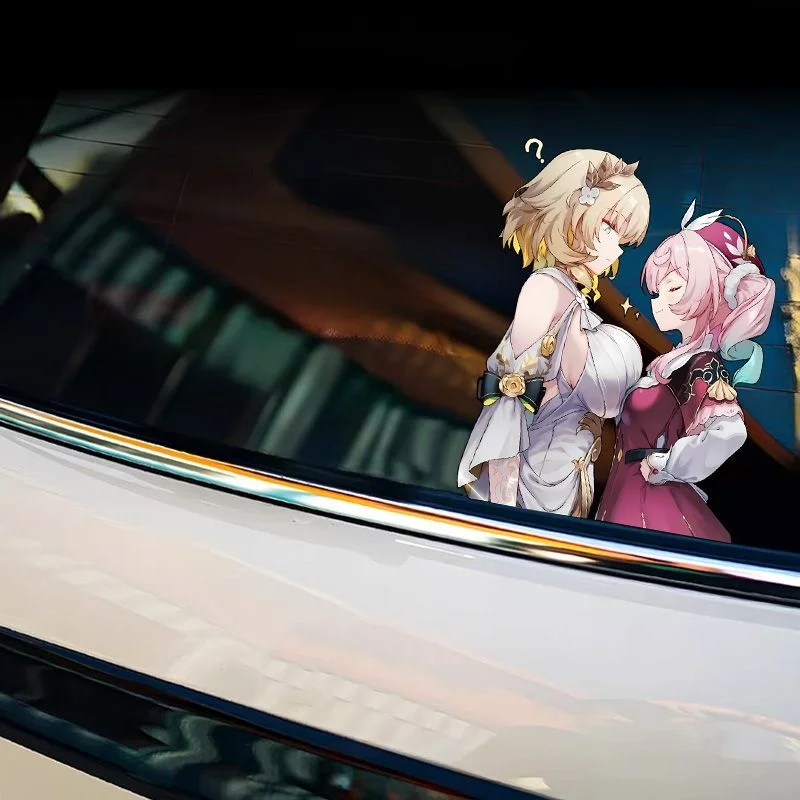 JDM Cute Anime Cartoon Sticker Hot Game Honkai Star Rail Aglaea and Hyacinthia Car Stickers Decor Moto Body Window Bumper Decals