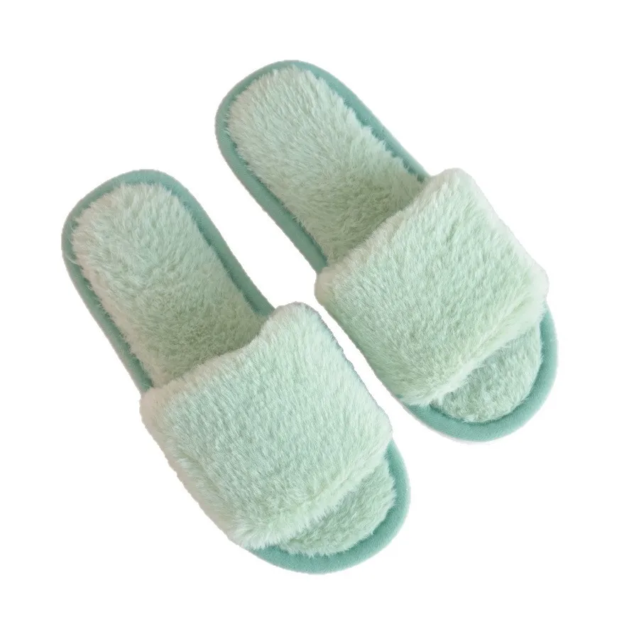 Women's Plus Size Winter House Slippers, White Leather Slide Sandals, Warm And Comfortable Plush Flats_voghion.com
