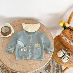 0-3Y Baby Girls Clothes Rainbow Girls Sweaters Cartoon Baby Knitwear Cotton Knit Cardigans