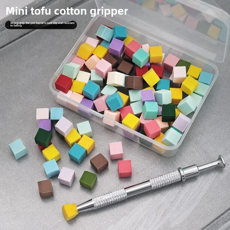 50/100PCS Mini Square Nail Sponge Powder Puff With Pick Clip Gradient Nail Art Stamper Brush Wet Dry Manicure Tools Kit