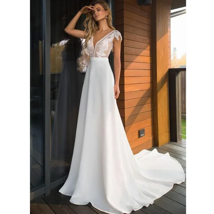 

Sexy Deep V-neck Wedding Dress Backless Wedding Gowns Sleeveless Bridal Dress Boho Vestido De Noiva robe de mariée