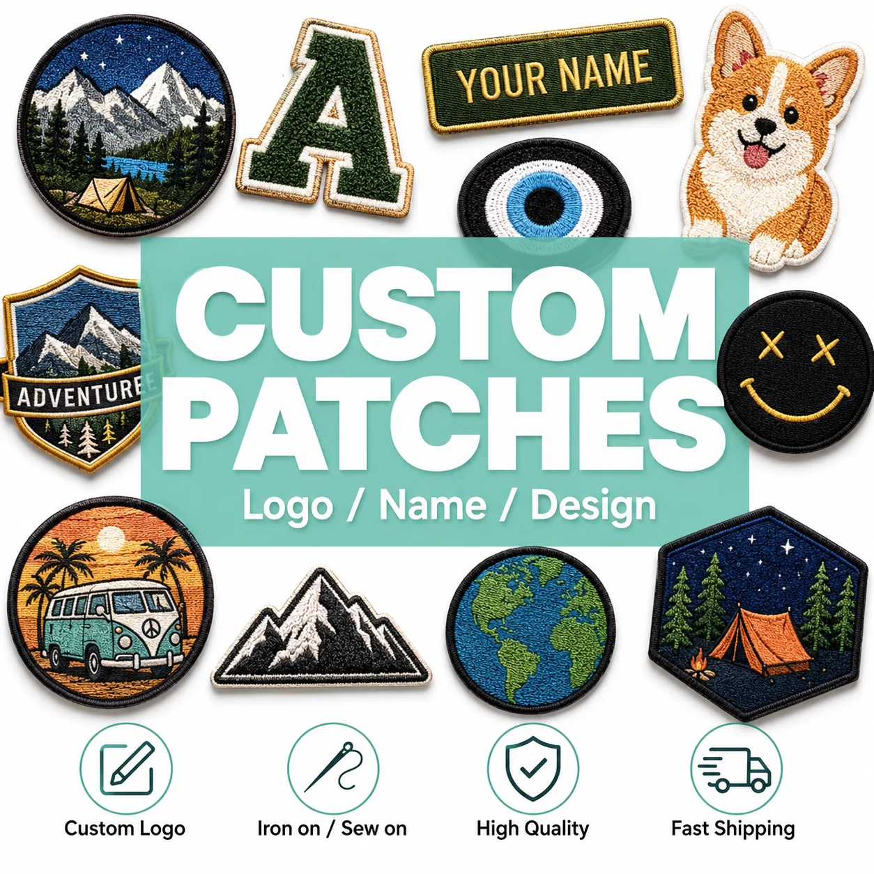 Custom Embroidered Patches Personalized Logo Name Design Iron On Sew On Badge for Jackets Hats Bags Uniforms Clubs Outdoor Gear