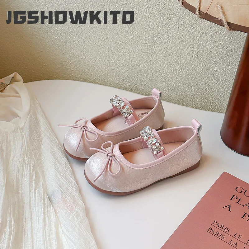 

JGSHOWKITO Spring Autumn Girls Fashion Ballet Shoes Luxury Rhinestone Children Leather Shoes Slip-on Kids Princess Causal Flats