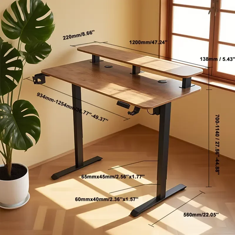 Single Brushless Motor Standing Desk Frame for Height Adjustable Sit Stand Desk with Double Layer Tabletop