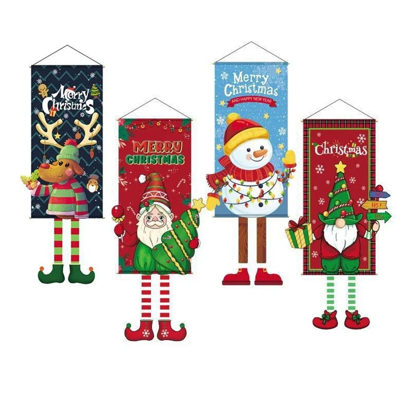 2023 Merry Christmas Hanging Cloth Banner Creative Cartoon Background Fabric Christmas Decor for Home Xmas Pendants Navidad Noel