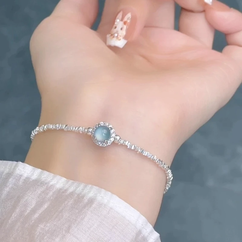 

Women's Dainty Silver Fragment & Jadeite Bracelet - 925 Sterling Silver, Retro Minimalist Temperament, INS-Style, Unique Design