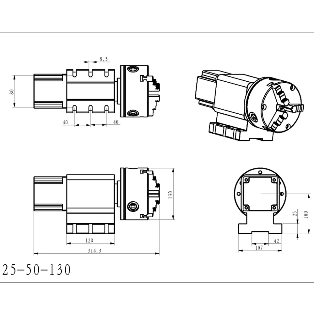 Gapless Harmonic Reducer Gearbox 130MM Chuck 4th Rotary Axis NEMA34 Stepper Motor CNC Dividing Head Reduction Ratio 50:1