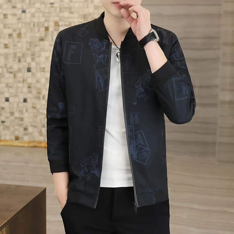 2025 primavera outono novas jaquetas masculinas moda casual gola impressa roupa de beisebol zíper fino jaqueta diária ao ar livre casaco