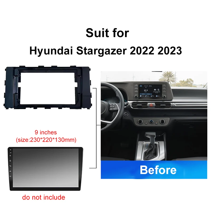 Car Dash Mount Installation 9 Inch Double 2 Din DVD GPS MP5 Frame Trim Kit Fascia Panel For Hyundai Stargazer 2022 2023