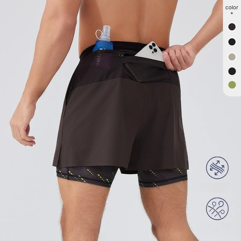 Marathon Running Shorts Male Shorts for Man Fitness Clothing Summer Double Deck 2pcs Workout Racing Training Men Gym Sportswear