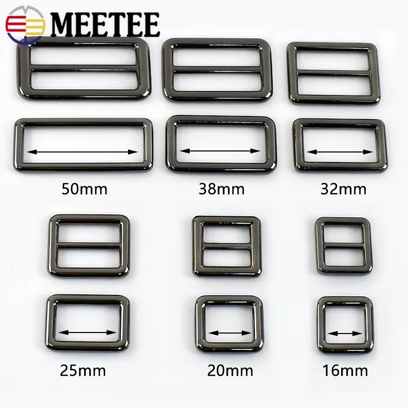 5/10Pcs 12-50mm Meetee Metal Tri-Glide Sliders Ring Buckle Handbag Adjust Clasp Backpack Belt Buckles DIY Sewing Accessories