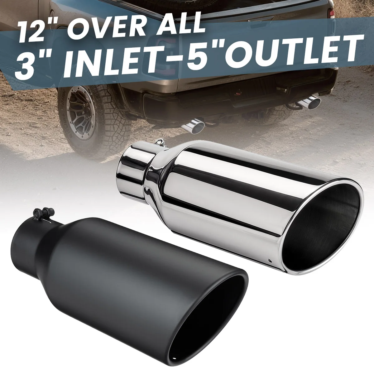 Universelle Auspuffspitze, 12 Zoll Länge, 7,6 cm Einlass, 12,7 cm Auslass, Endrohr, korrosionsbeständig, für Auto, gerades Auspuff, Heckrohr