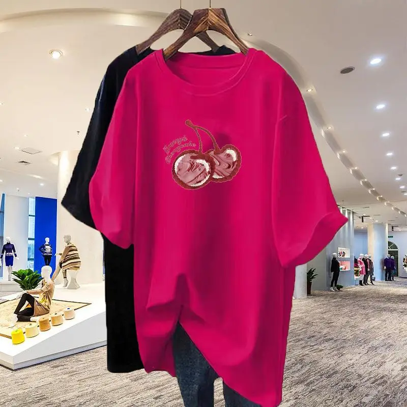 

Women Clothing Basic Pure Cotton Cartoon T-shirt Short Sleeve Casual Loose Tees Summer Fashion Chic O-neck Pullover Top