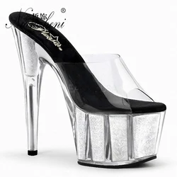 New Flash Powder Summer Peep Toe Transparent Exotic Dancer 15cm Strip Pole Dance Nightclub Thin Stripper Heels Queen Sexy Fetish