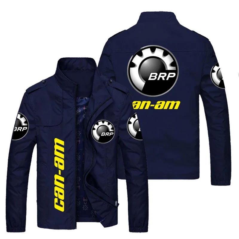 Jaket pria kasual, jaket Bomber Hip-Hop ramping ritsleting cetak Logo Windbreaker musim semi musim gugur