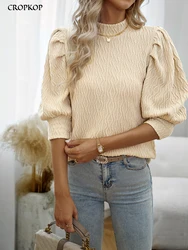 Women's Blouse Elegant Puff Sleeve Tops White Shirts & Blouses Fashion Turtleneck Pulovers Youthful Clothes For Women 2024 New