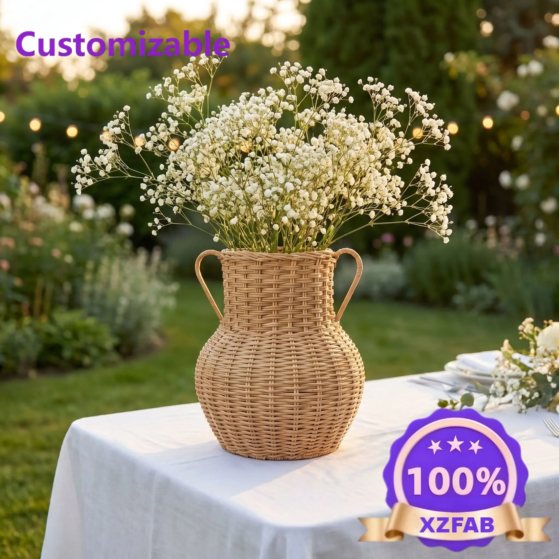 Factory Direct 2026 Handmade rattan vase flower arrangement dried flower living room bedroom restaurant office hotel homestay