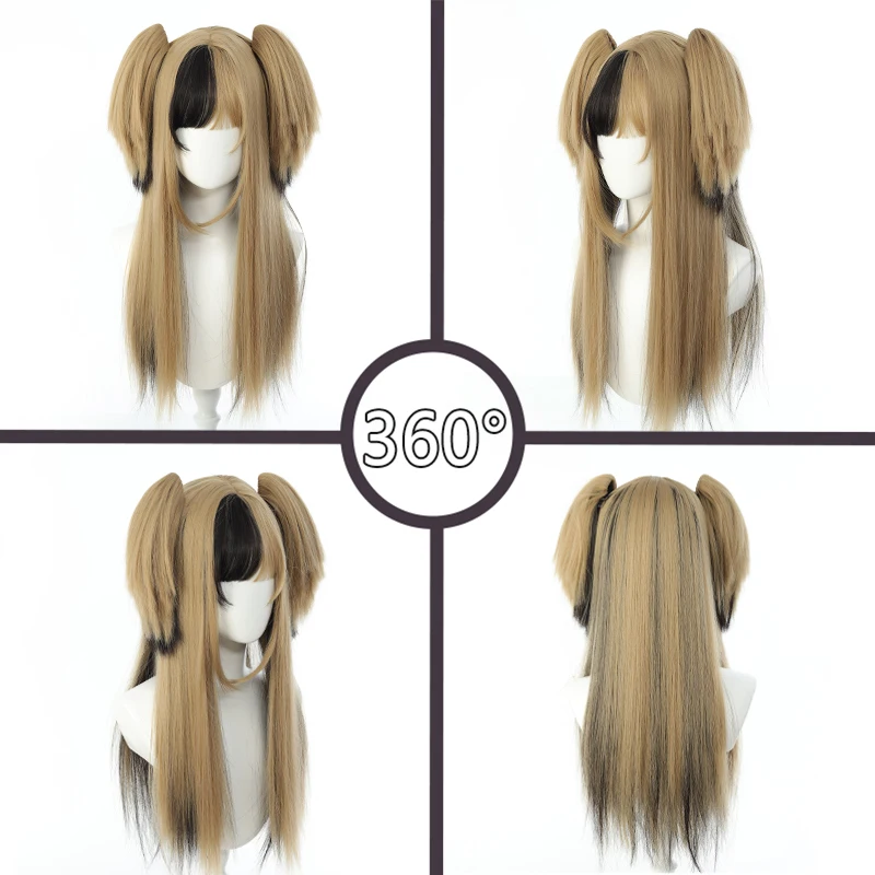 Synthetic Black Gold Dyed Wig Sweet And Cool Lolita Cosplay Synthetic Wig Suitable For Girls To Wear On Halloween Christmas