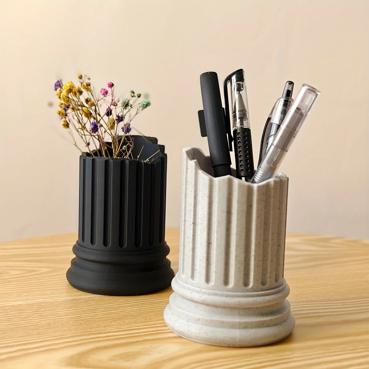

Stone Pillar Pencil Holder - Multi-Functional Desk Organizer for Pencils, Brushes & Glasses | Rustic Home/Office Decor