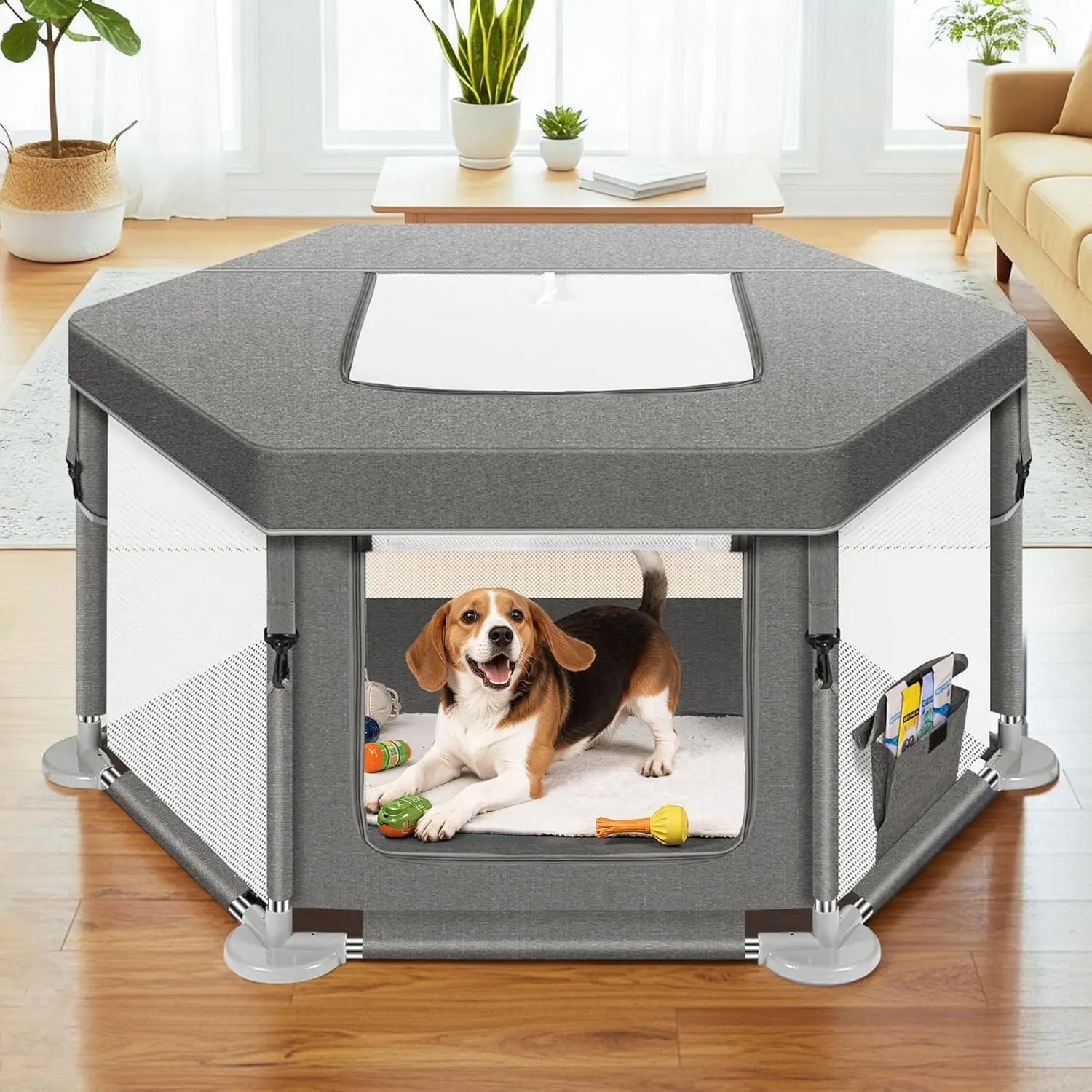 

Indoor Outdoor Dog Playpen with Cover and Gate, Thickened Fabric Puppy Pen for Small Dogs Cats