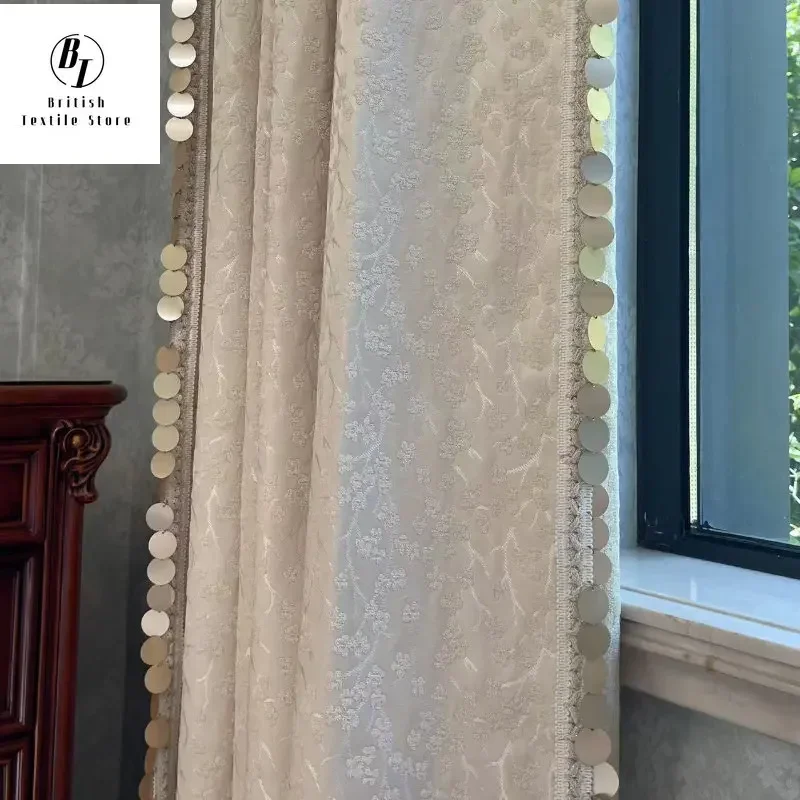 Modern Cream White Luxury Chenille Double-sided Jacquard Curtains for Living Room Bedroom Dining Lace and Ready Window Drapes