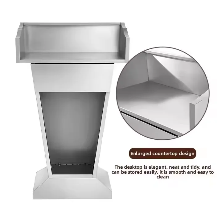 Stainless Steel Podium For Speeches, Reception, Hosting, Information, Customer Service, Sales, And Security Registration