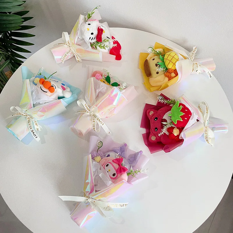 20 cm/7.87 pollici Bouquet di fiori Peluche Melody Cinnamoroll Hello Kitty Kawaii Anime Periferiche Regalo di San Valentino Decorazione di compleanno Giocattolo