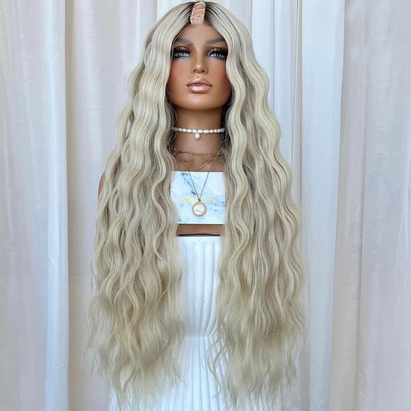 Super Loose Wavy wigs 100% Human hair 30 inch U Part Human Hair wig brown roots ombre white color body wave Peruvian for Women