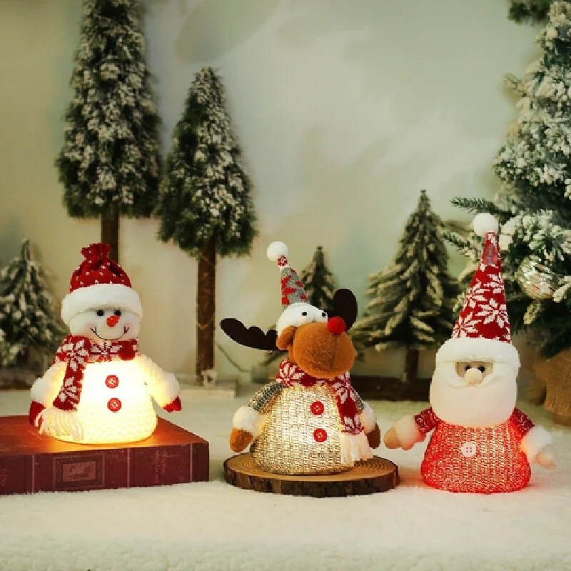 Traditional Christmas Creative Decoration Santa Claus Snowman Decorative Dolls Glow Unique Atmosphere Plush Doll Small Gift