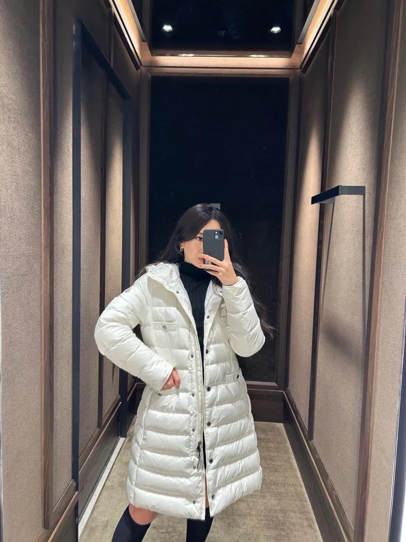 High street women's down jacket, fashionable and stylish, slim fit and slimming, long sleeved hooded jacket, medium length