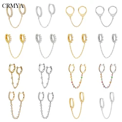CRMYA 1Pc Gold color Hoop Earrings For Women Zircon Piercing Double Round Chain Tassel Earrings 2022 Jewelry Wholesale