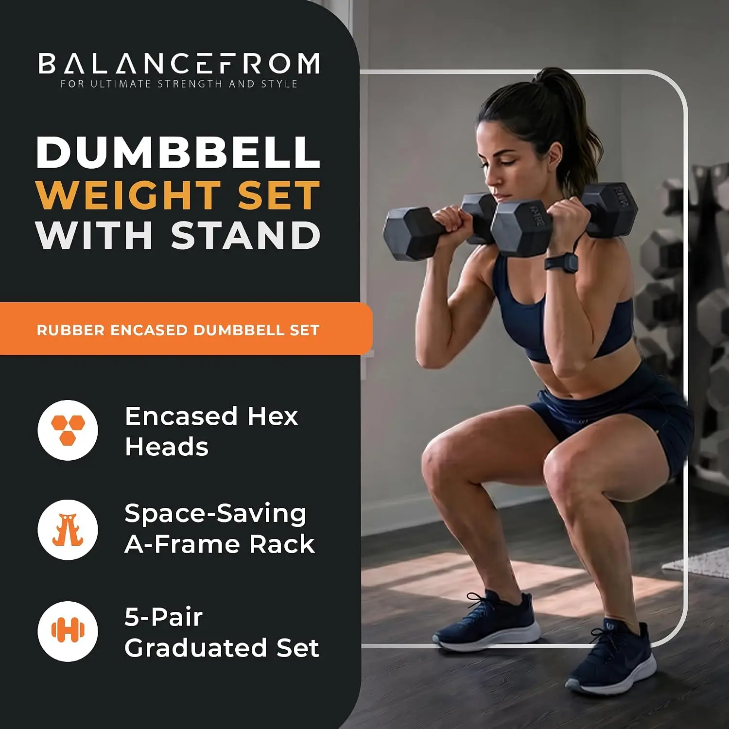 Rubber Coated Hex Dumbbell Weight Set with Rack, Weight Sets for Home Workout, Customized