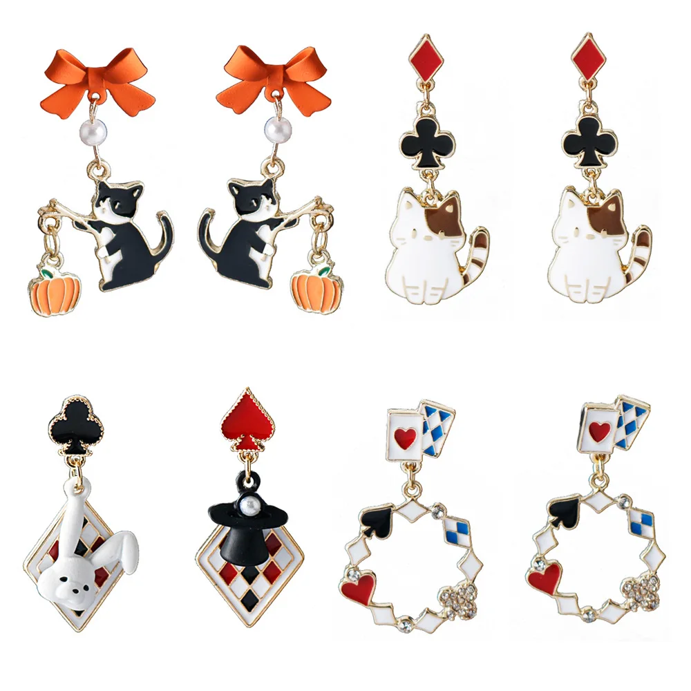 Pumpkin cat earrings, rabbit poker plum blossom earrings, women's earrings, kawaii accessories