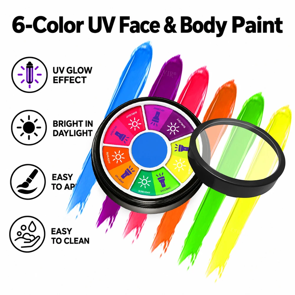 EYIR Orange 6 Colors Face Body Paint Palette with 6 Brushes Halloween SFX Makeup Kit Pumpkin Cosplay Costume Party Body Art