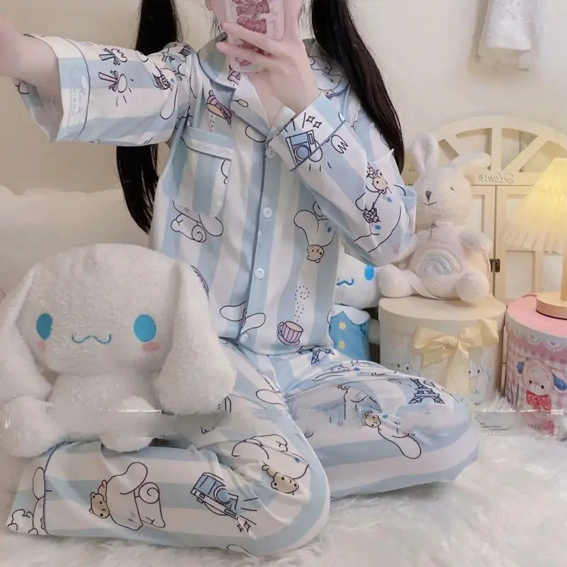 2026 New Cinnamoroll Long-Sleeved Pajamas for Women Spring Autumn Ins Style Students Cute Can Be Worn Outside Home Clothes Set image 5