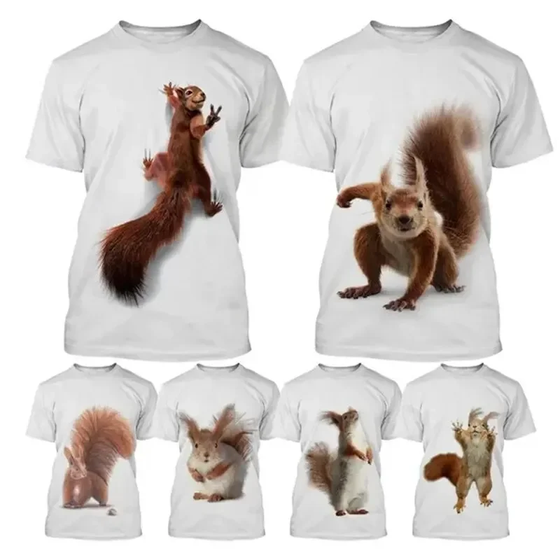 

2024 Summer New 3D Printed Squirrel Graphics Interesting T-shirt Casual Fashion Short-sleeved Short-sleeved Large Size Loose Top