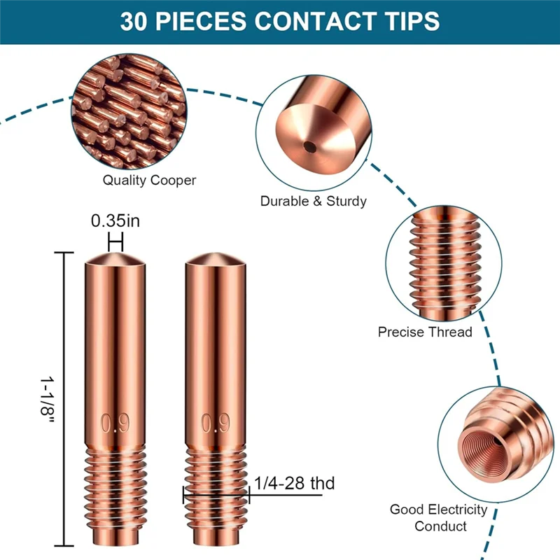 

34Pc For MIG Welding Gun Accessory Kit,0.03In Contact Tip Airless Nozzle Diffuser Compatible With H-9/10 Welding Machine-B51B