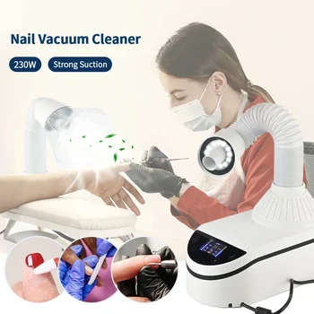LED 네일 집진기 강력한 진공 청소기, 매니큐어 흡입 먼지 청소기, 스마트 터치 스크린 개폐식 엘보, 230W 전원