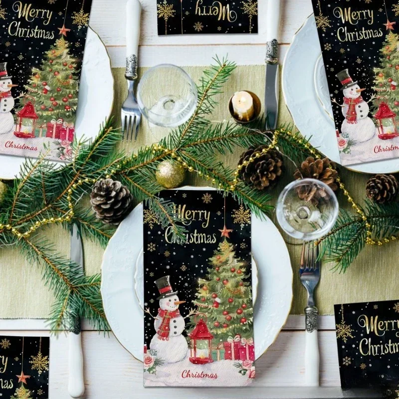 20 قطعة 34.2*40.6 سنتيمتر 2رقائق عيد الميلاد ثلج طويل ورقة منديل كبير الحجم حفلة الجدول ورقة الذهب الأسود شجرة عيد الميلاد ورقة تحديد الموقع