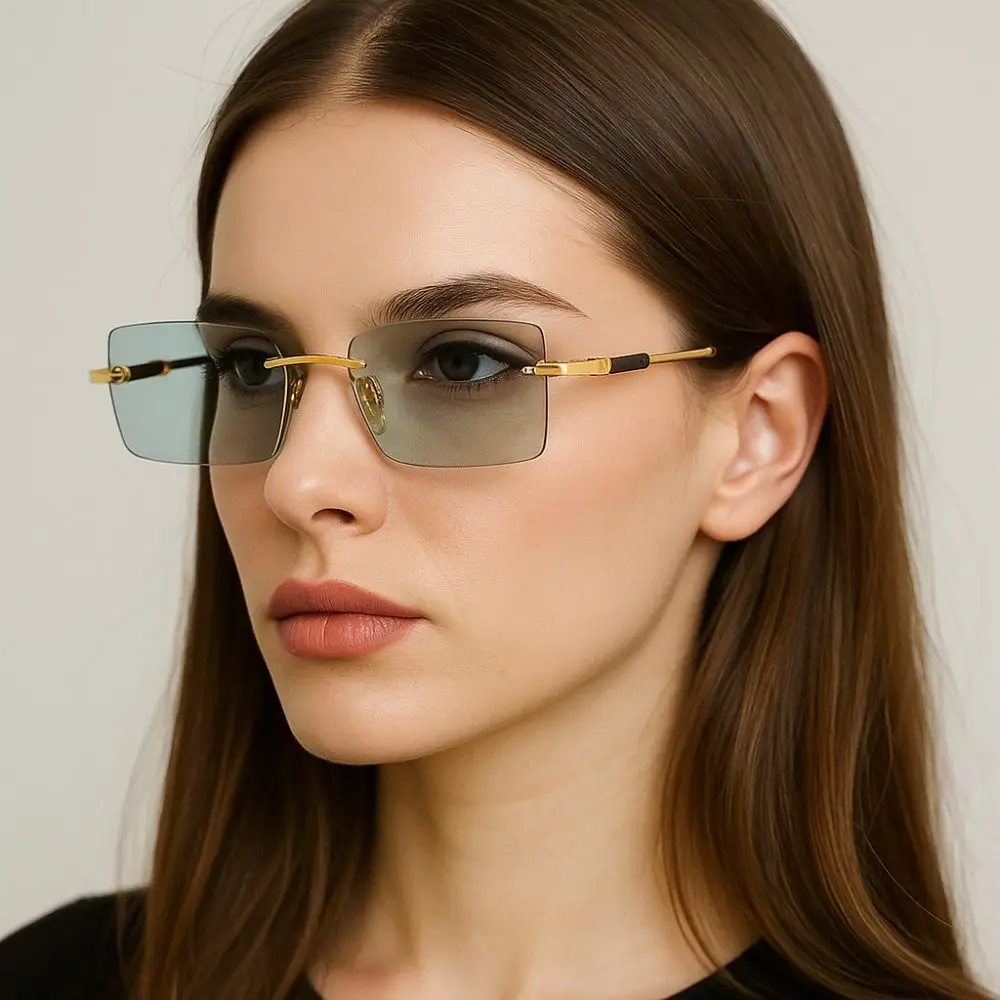 

Fashion UV 400 Rimless Sunglasses Rectangle Punk Men Sunglasses Y2K Steampunk Driving Shades Eyewear Streetwear