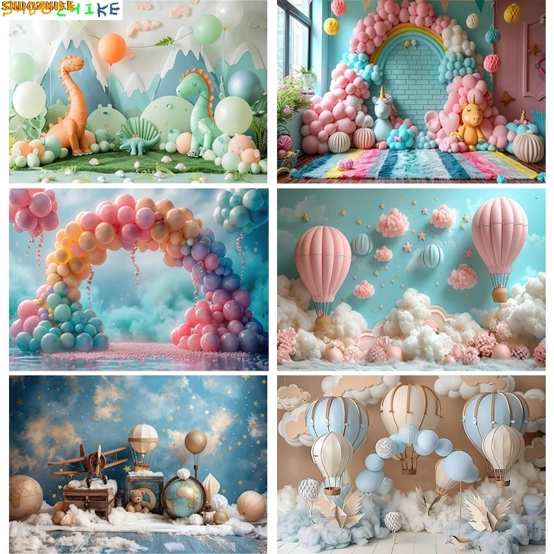 

Happy Birthday Party Photography Backdrop Baby Shower Newborn Portrait Colorful Balloon Arch Decor Photo Studio Background AR-07