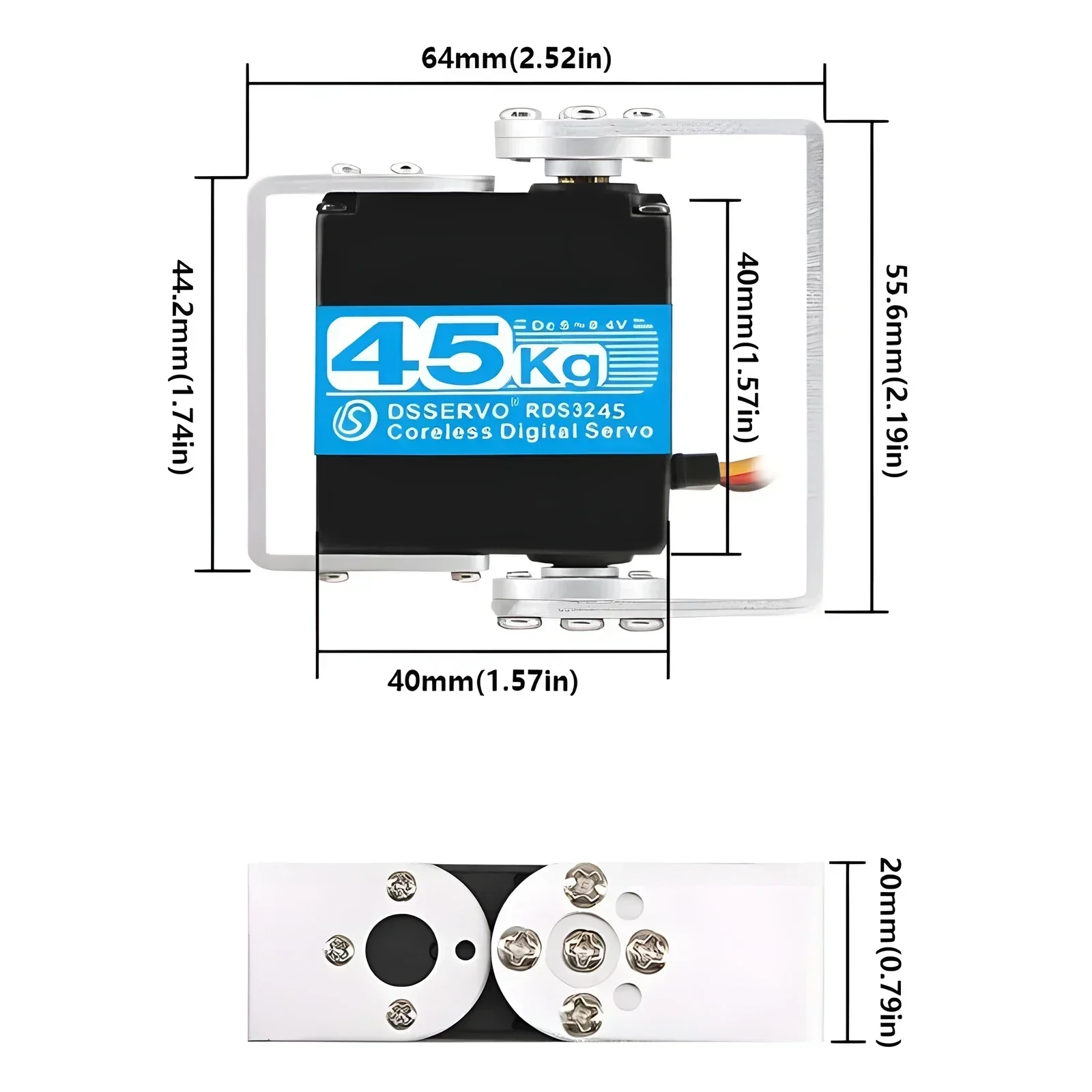 DS3245 45KG Hoog Koppel Dual-As Waterdichte Servo IP66 7.4V Coreless Motor voor 1/8 1/10 RC Auto's Robots Baja
