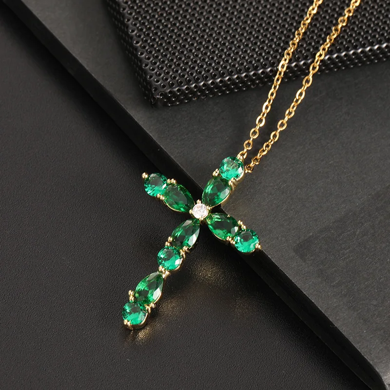 Classic Bright Jewelry Cross Necklace Fashion Personality Innovative Colorful Water Drop Geometric Cross Pendant Lucky Gift