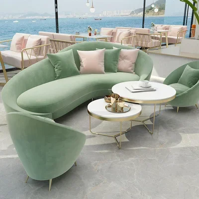 Living Room Sofa,Patio Home Luxury Elegant Curved Half Moon Style Velvet Sofa Set Modular Lounge 3 Seater Sofa Furniture