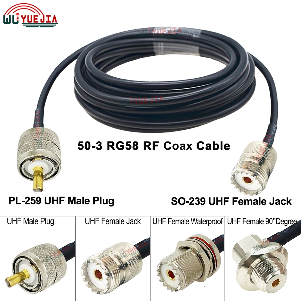 0.1 ~ 30 متر RG58 كابل PL-259 SO-239 UHF ذكر التوصيل إلى SL16 UHF أنثى جاك الحاجز موصل 50-3 RG-58/U RF كابل محوري