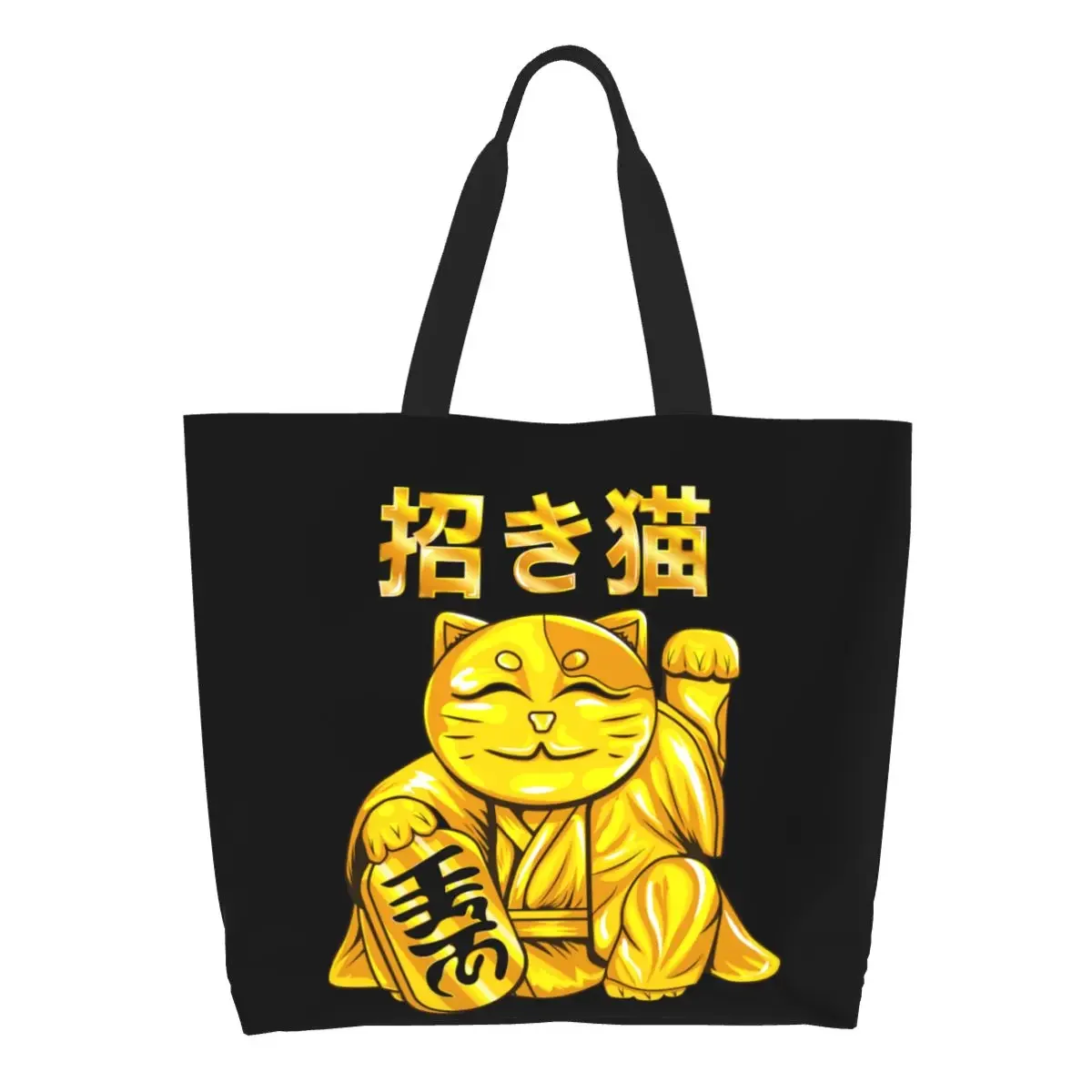 Reusable Japanese Maneki Neko Shopping Bag Women Canvas Shoulder Tote Bag Washable Lucky Fortune Cat Groceries Shopper Bags