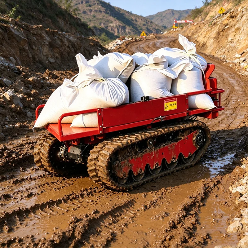 All Terrain Radio Controlled Crawler Transporter Tracked Material Carrier for Construction Site Logistics
