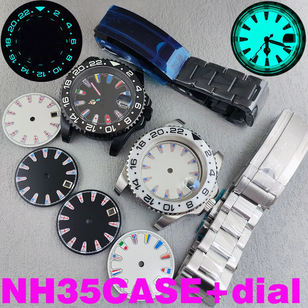 

watches NH35 case 40mm all night glow national flag dial stainless steel strap men's watch sapphire glass waterproof 100 meters